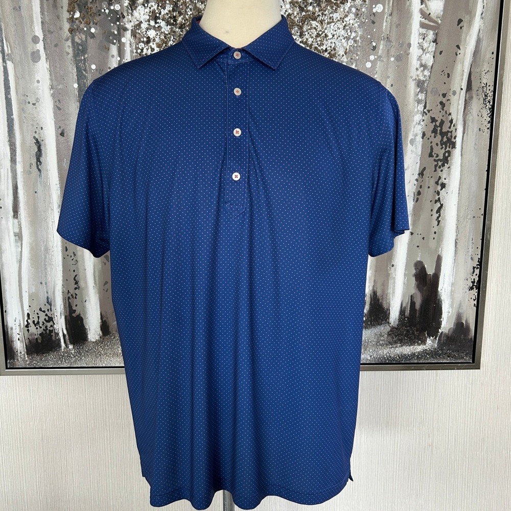 Donald Ross Sport Mens Blue Pink Polka Dot Golf Polo - Size Large
